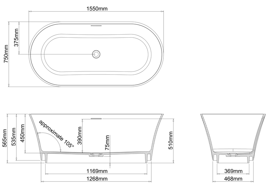 Clearwater Armonia 1550x725mm Natural Stone Double Bath