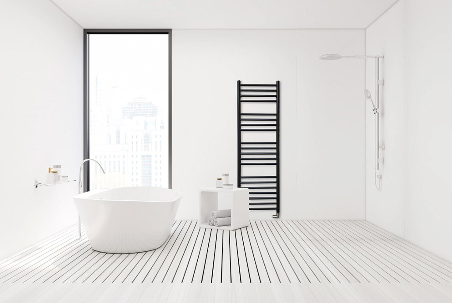 JIS Ashdown 1250 x 520mm Stainless Steel Heated Towel Rail Black