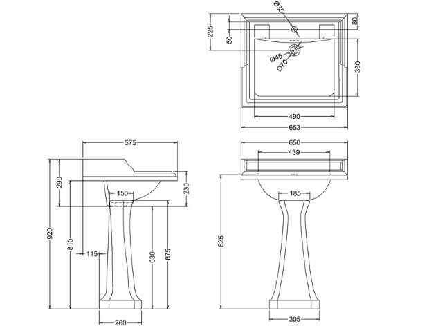 Burlington 650 x 575 Classic Two Tap Hole Basin