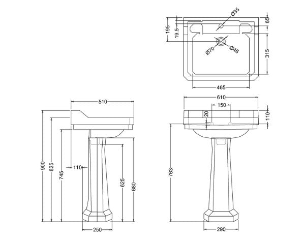 Burlington 2 Tap Hole 610 x 510mm Edwardian Basin