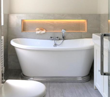 BC Designs The Boat Bath 1700 x 750mm Free Standing Double Ended Bath White Gloss With Aluminium Plinth