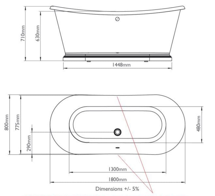 BC Designs Boat Bath 1800x800mm Double Ended Aluminum Plinth