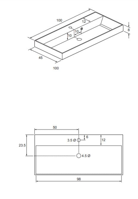 Crosswater Glide 1010x470mm Top Washbasin 1 Tap Hole