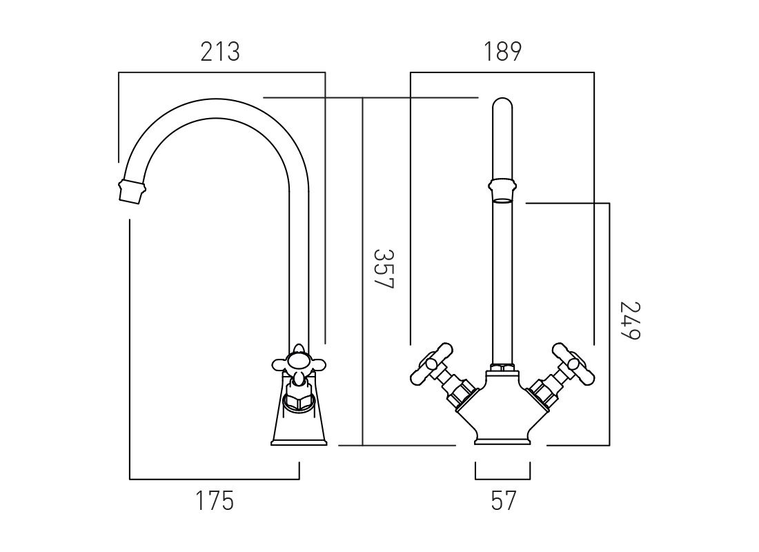 VADO Axbridge Kitchen Tap Mixer With cross handles