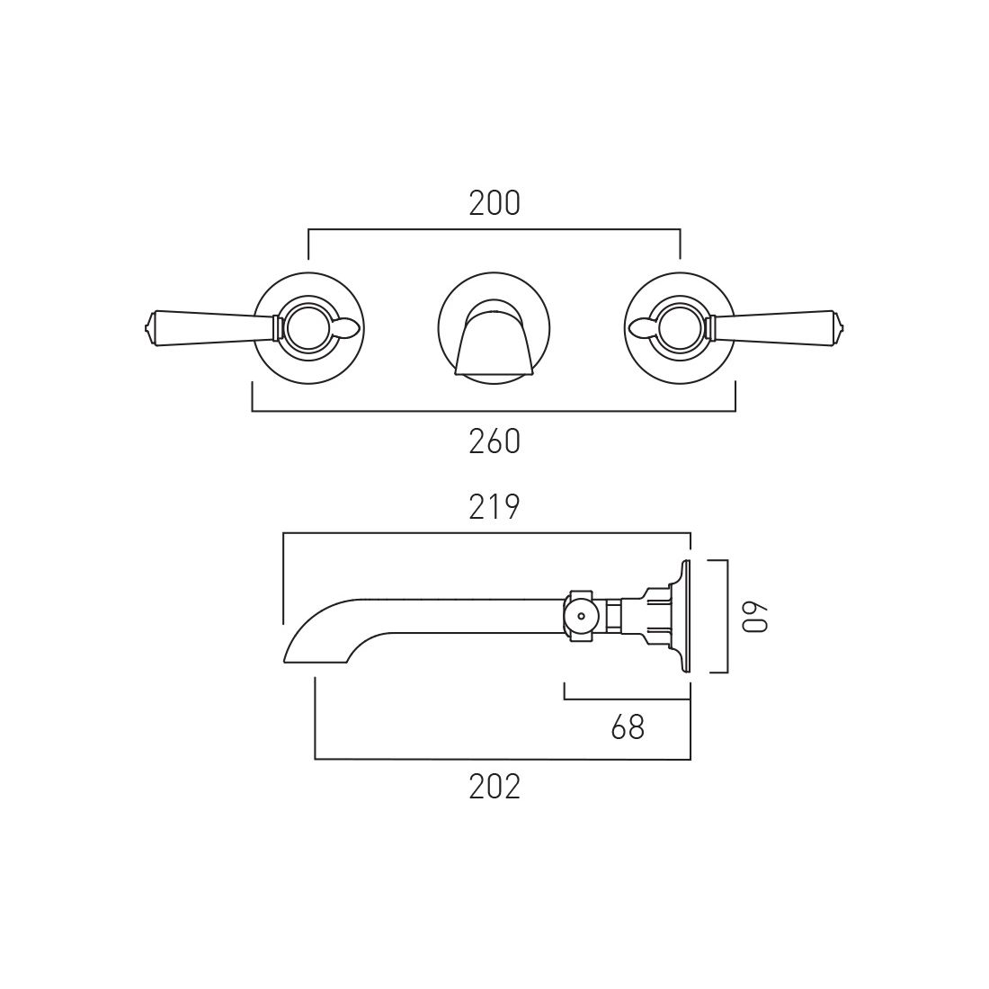 VADO Axbridge Wall Mounted Basin Mixer Tap With lever handles