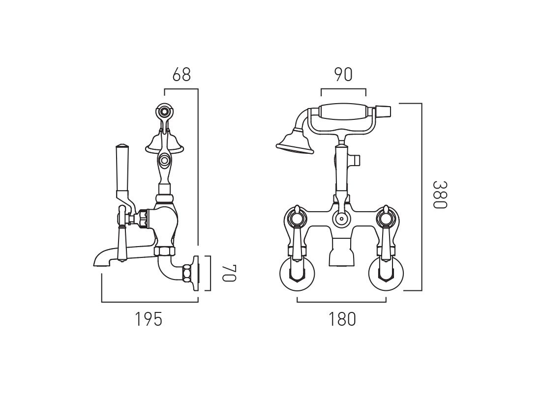 VADO Axbridge Wall Mounted Bath Mixer Tap with shower kit