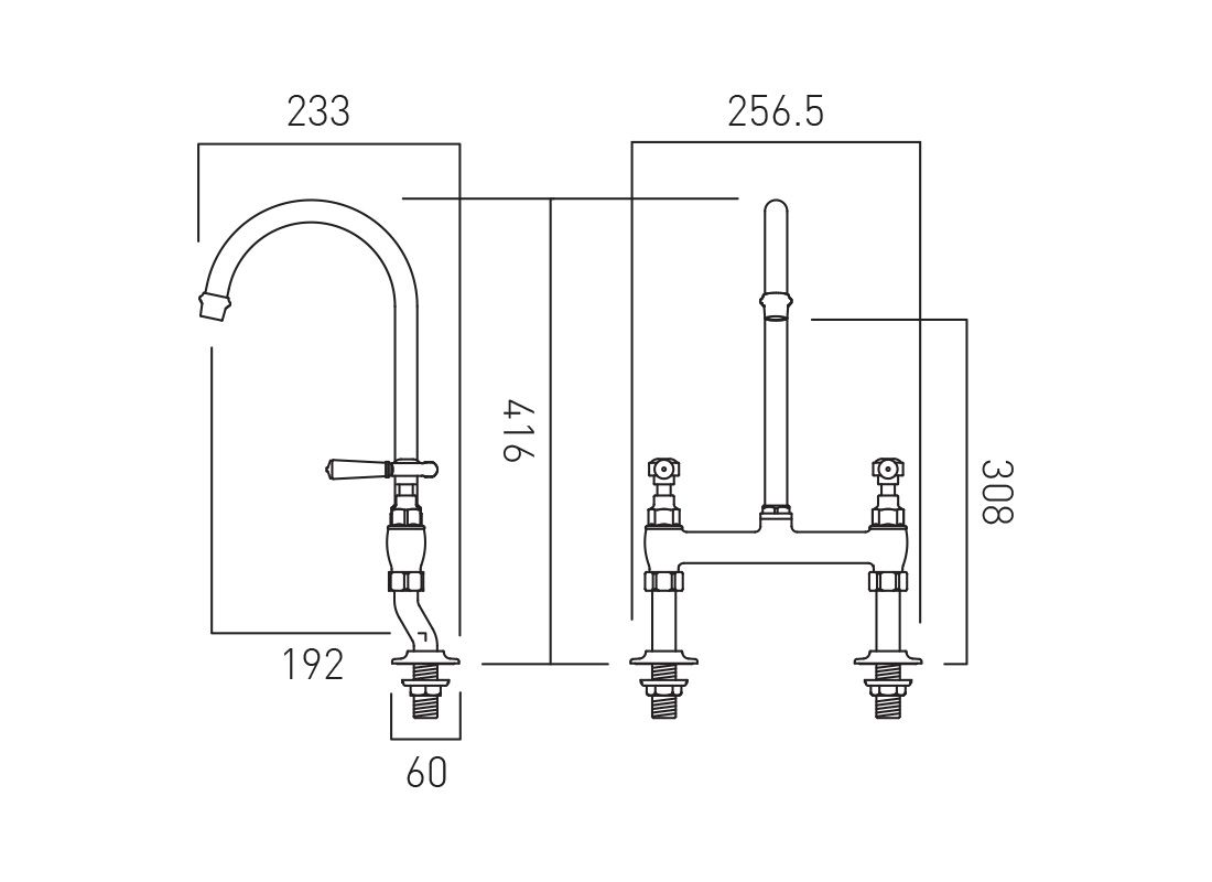 VADO Axbridge Bridge Kitchen Tap Mixer with lever handles