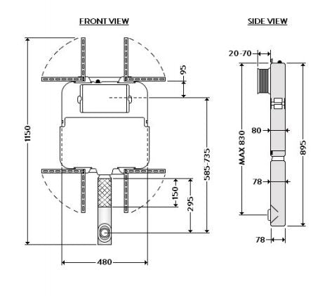 Bali Concealed Cistern for Back to Wall WC: Adjustable Flush