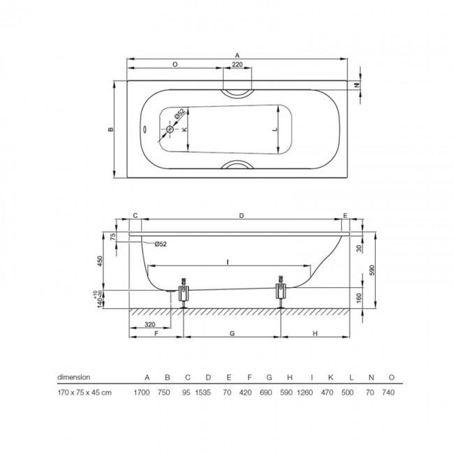 Bette Classic 1700 X 750mm Super Deep White Steel Bath