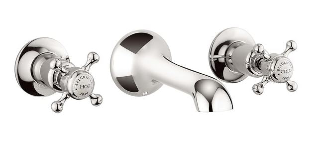 Belgravia Crosshead 3 Tap Hole Wall Basin Mixer Chrome
