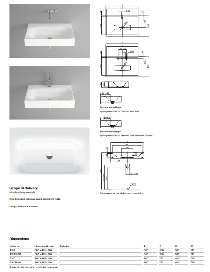 Bette Lux Wall Mounted Basin 600 X 480 No Tap Hole Basin