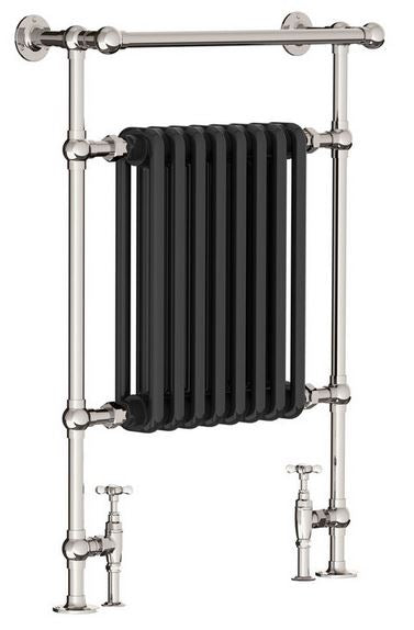 Lefroy Brooks Classic Black Towel Warmer With Stainless Steel Radiator BK3202PB Polished Brass