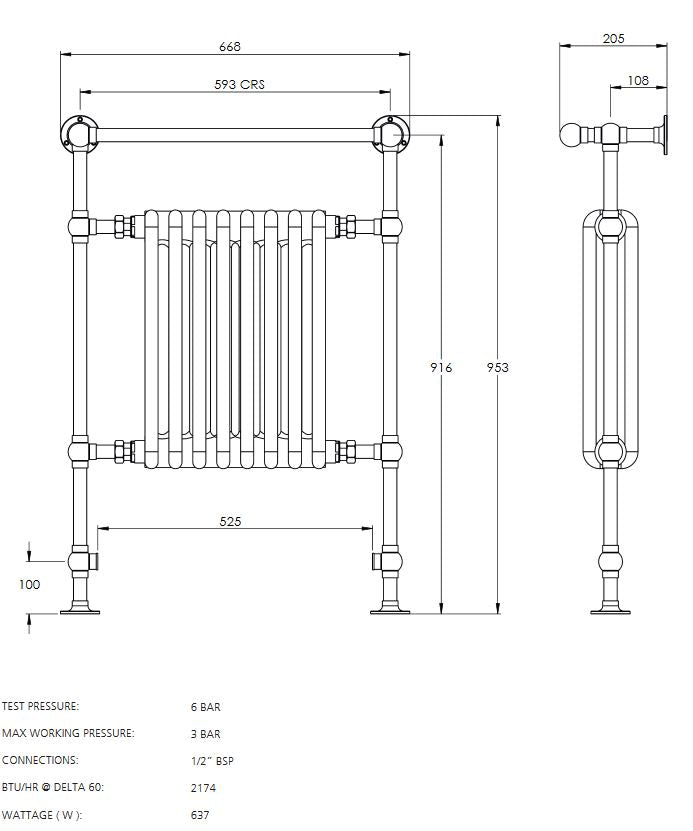 Lefroy Brooks Classic Black Towel Warmer With Stainless Steel Radiator BK3202PB Polished Brass