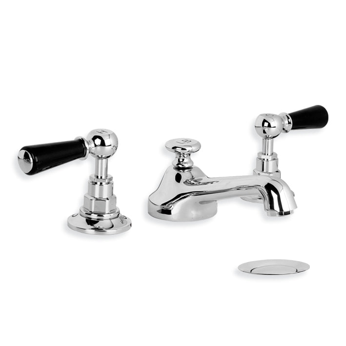 Lefroy Brooks Classic Black Lever 3 Hole Basin Set with Pop Up Waste (choose finish)