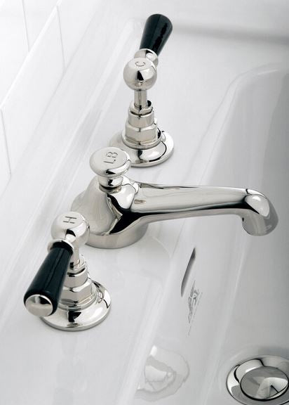 Lefroy Brooks Classic Black Lever 3 Hole Basin Set with Pop Up Waste (choose finish)