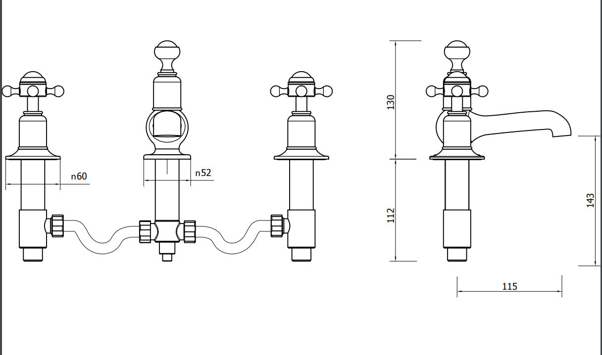 Crosswater Belgravia Crosshead 3 Tap Hole Basin Mixer