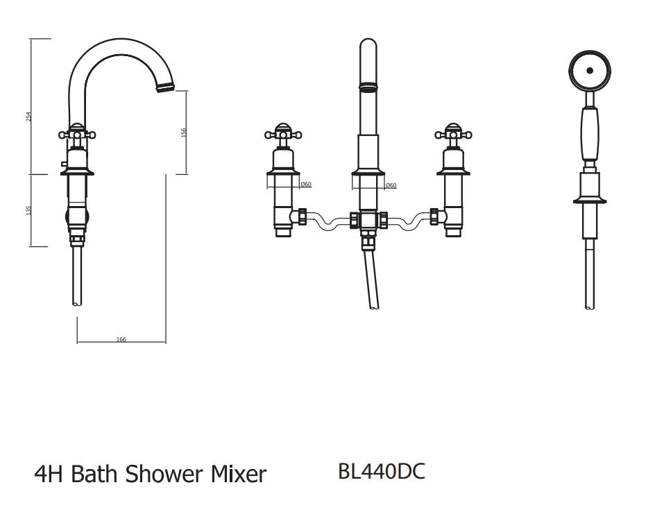 Crosswater Belgravia Crosshead Bath w/ Pull Out Hand Shower