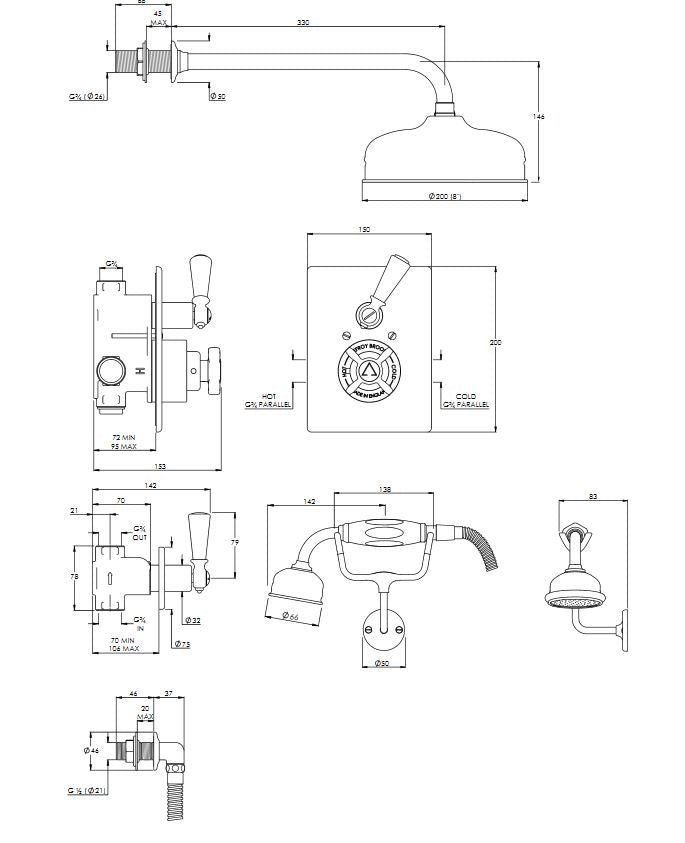 Godolphin Concealed Shower Valve With 200mm Rose & Kit Silver Nickel