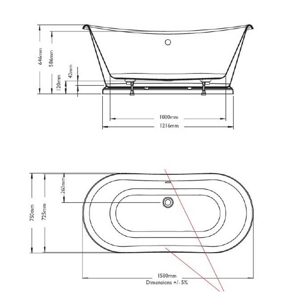 BC Designs The Boat Bath 1580 x 750mm Double Ended Bath