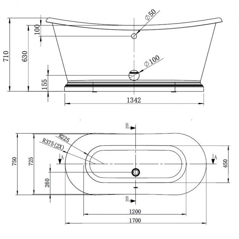 BC Designs The Boat Bath 1700 x 750mm Double Ended Bath