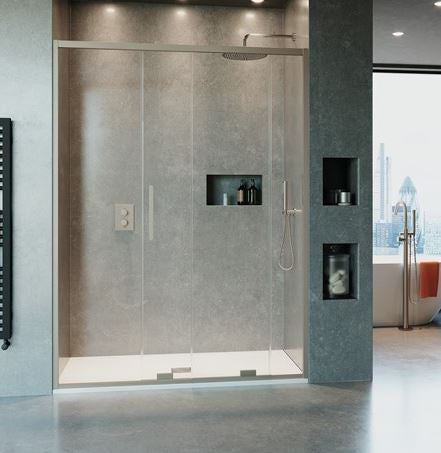 Optix 10 Single Sliding Door 1400mm Brushed Stainless Steel