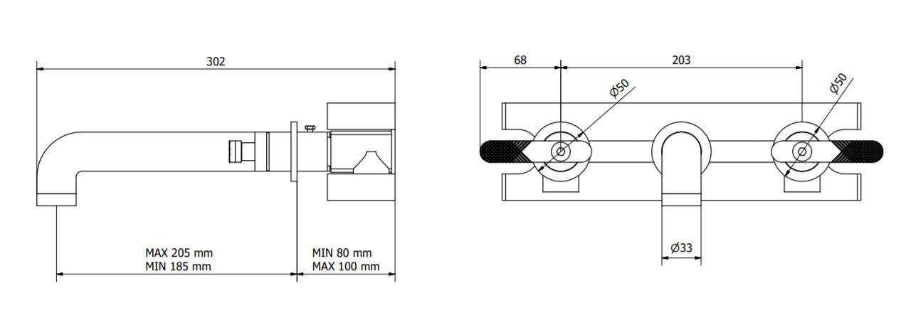 UNION Three Hole Wall Mounted Basin Mixer w/ Levers