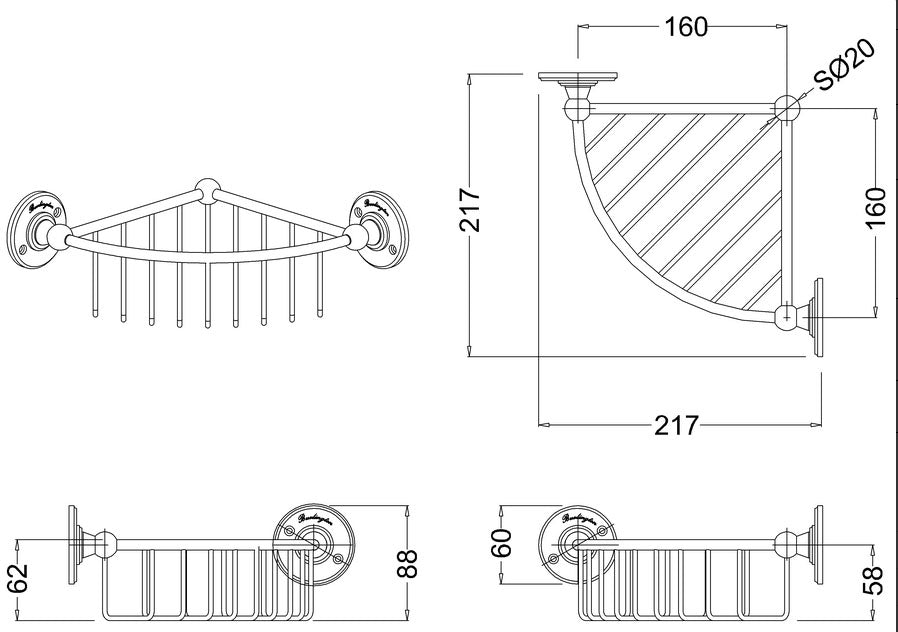 Burlington Deep Wire Corner Basket 62mm deep and 215 x 215mm