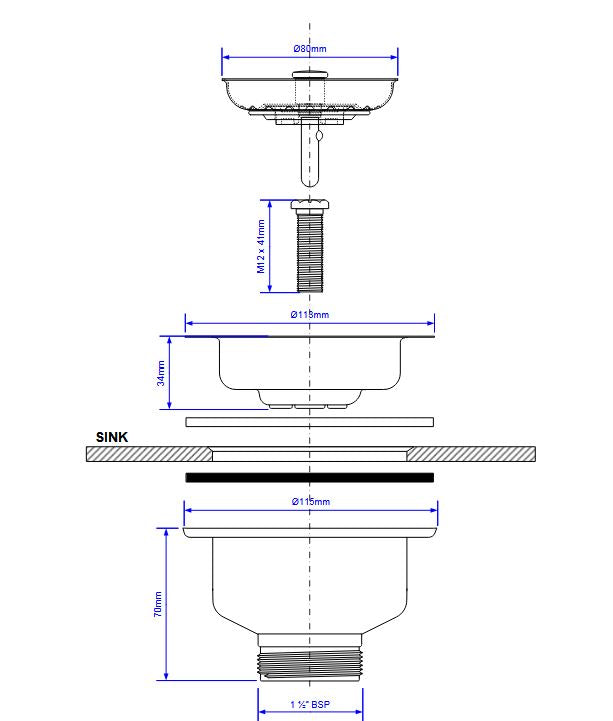 Basket Strainer Waste - Stainless Steel