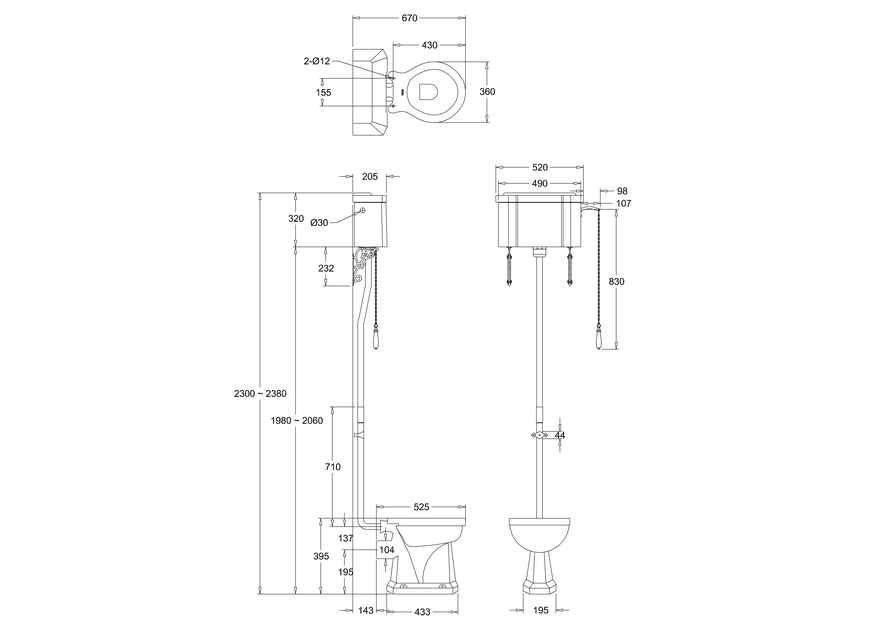 Burlington Standard High Level WC with Single Flush