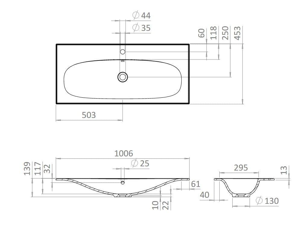 Crosswater Vergo 1000mm Cast Mineral 1 Tap Hole Basin