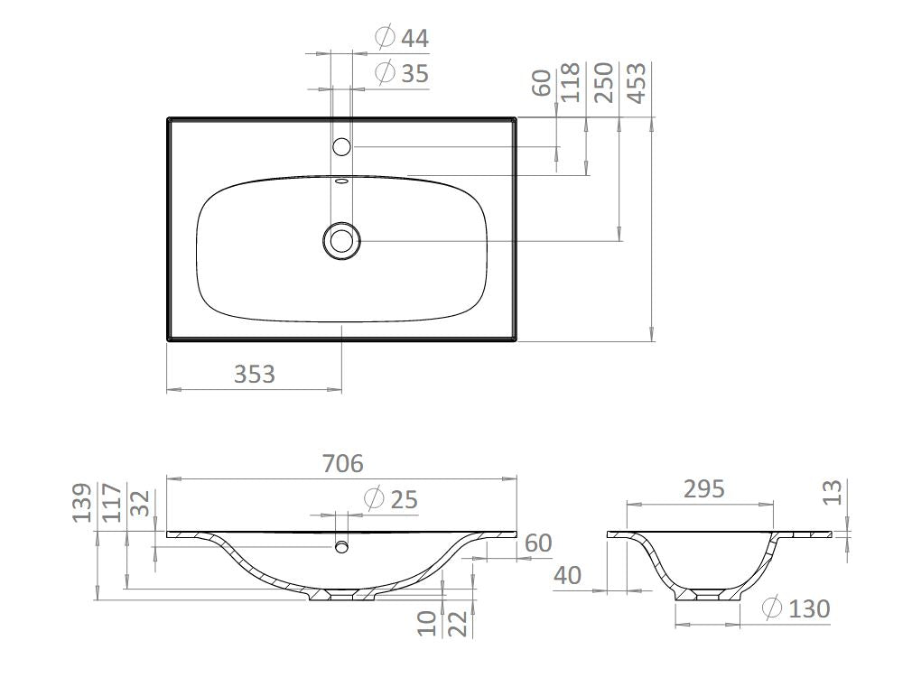 Crosswater Vergo 700mm Cast Mineral No Tap Hole Basin