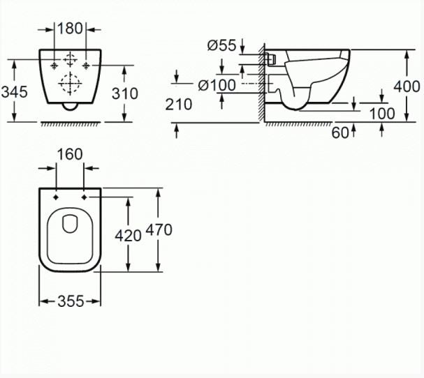 Essentials Essence Short Projection 470mm Wall Hung Pan