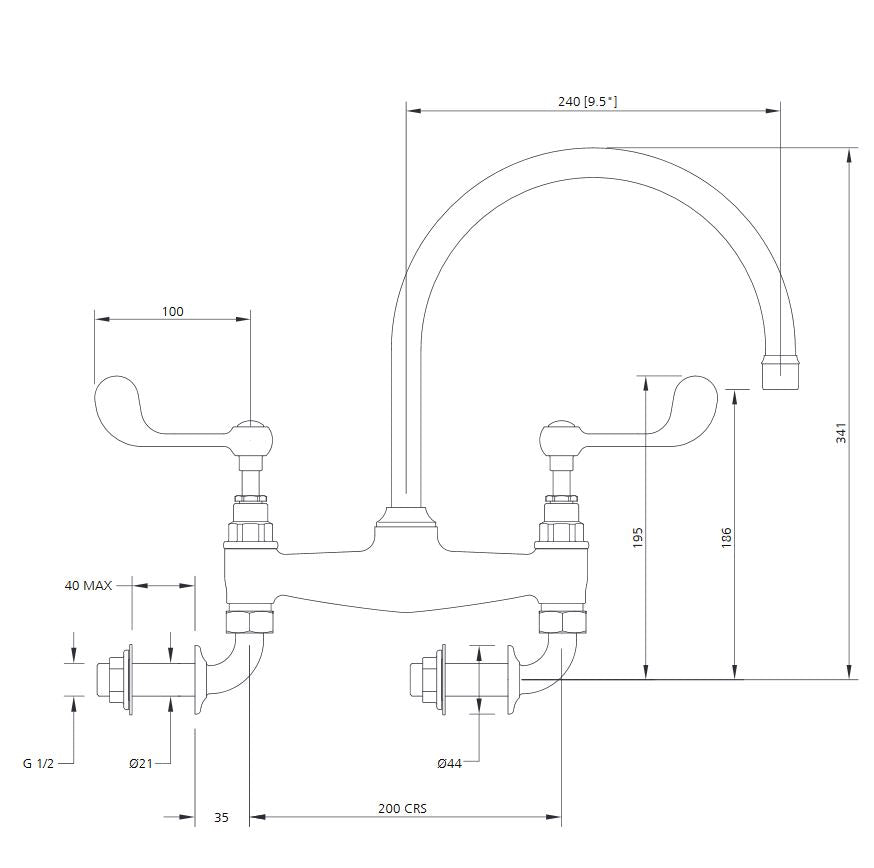 Lefroy Brooks Connaught Lever Wall Mounted Bridge Kitchen Sink Mixer CL1518 (choose finish)