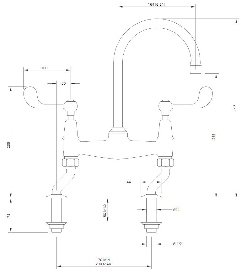Lefroy Brooks Classic Connaught Lever Bridge Basin Mixer