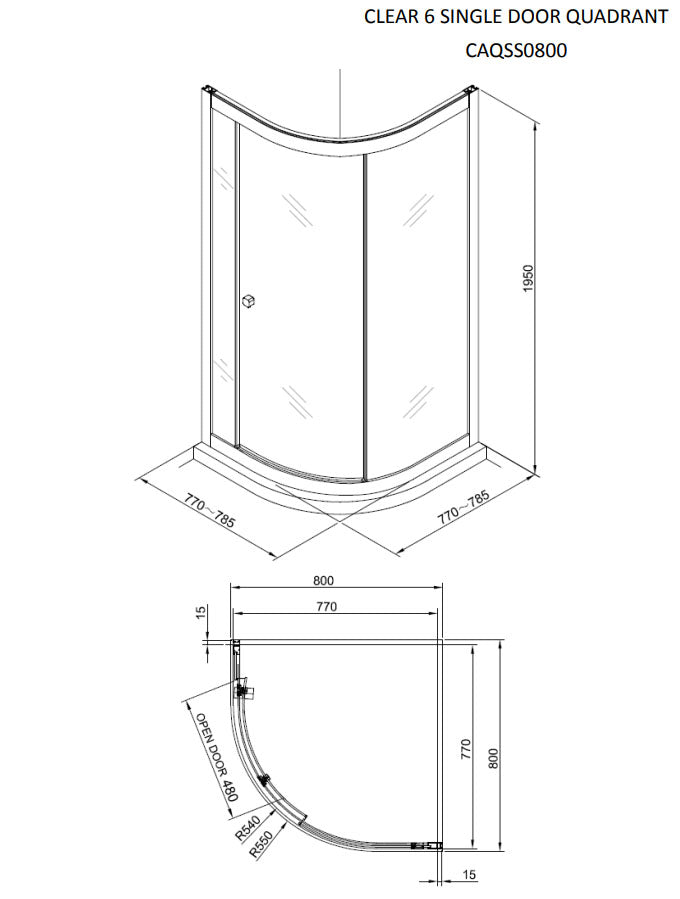 Crosswater Clear 6 Quadrant 800mm Shower Brushed Brass