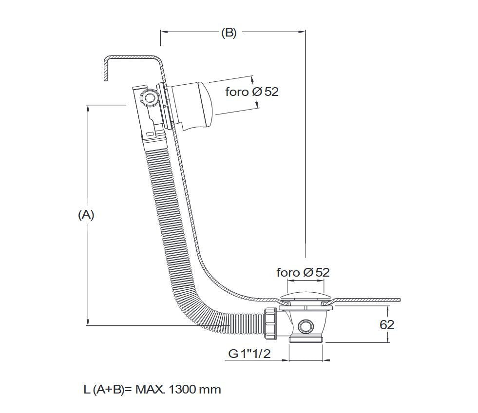 Extended Bath Click Clack Waste With Filler