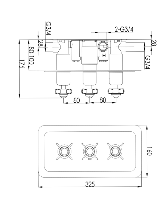 Just Taps Grosvenor Pinch Thermostatic Concealed 2 Outlet Shower Valve, Horizontal - Nickel