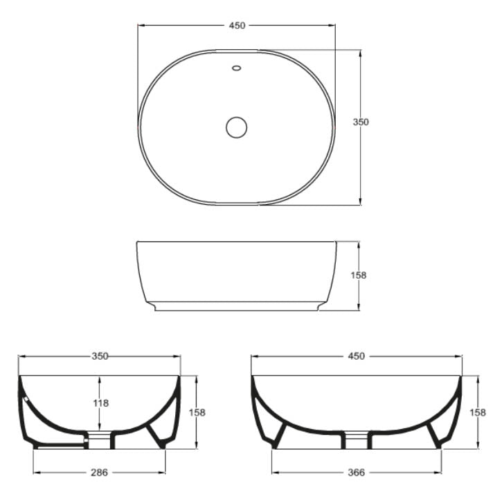 Crosswater Pearl 450 x 350 Countertop Basin With Overflow
