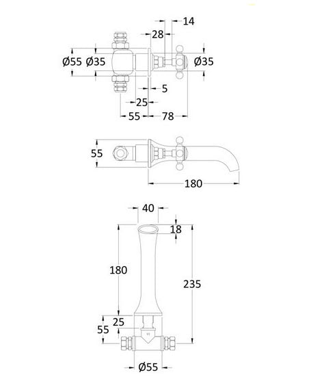 Victrion Crosshead 3-hole Wall Mounted Basin Mixer