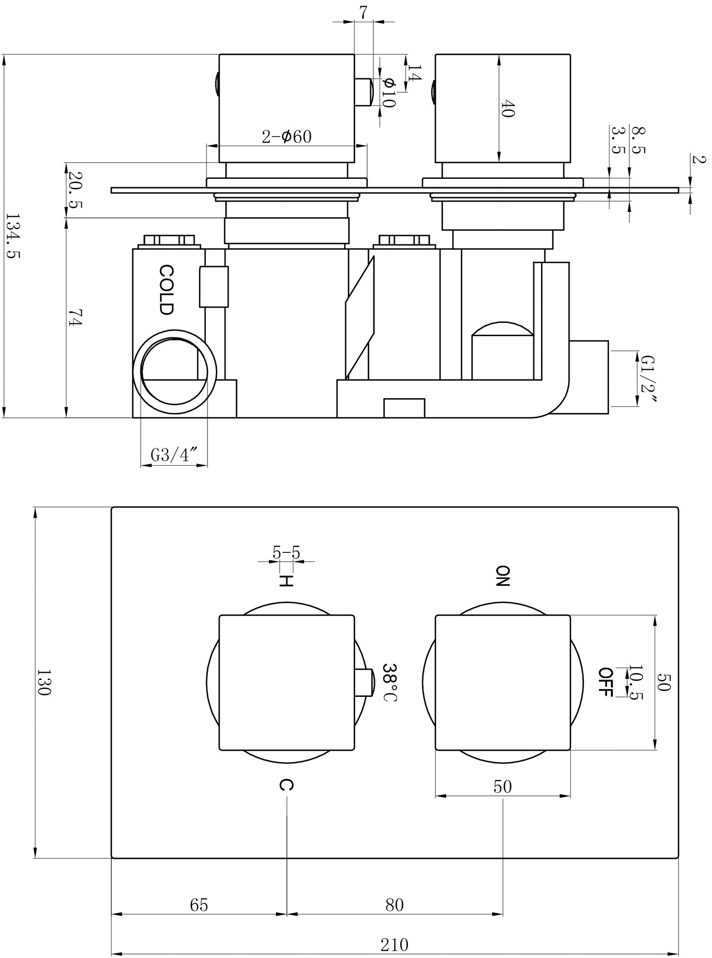 Square Chrome Concealed Shower Valve 1 outlet