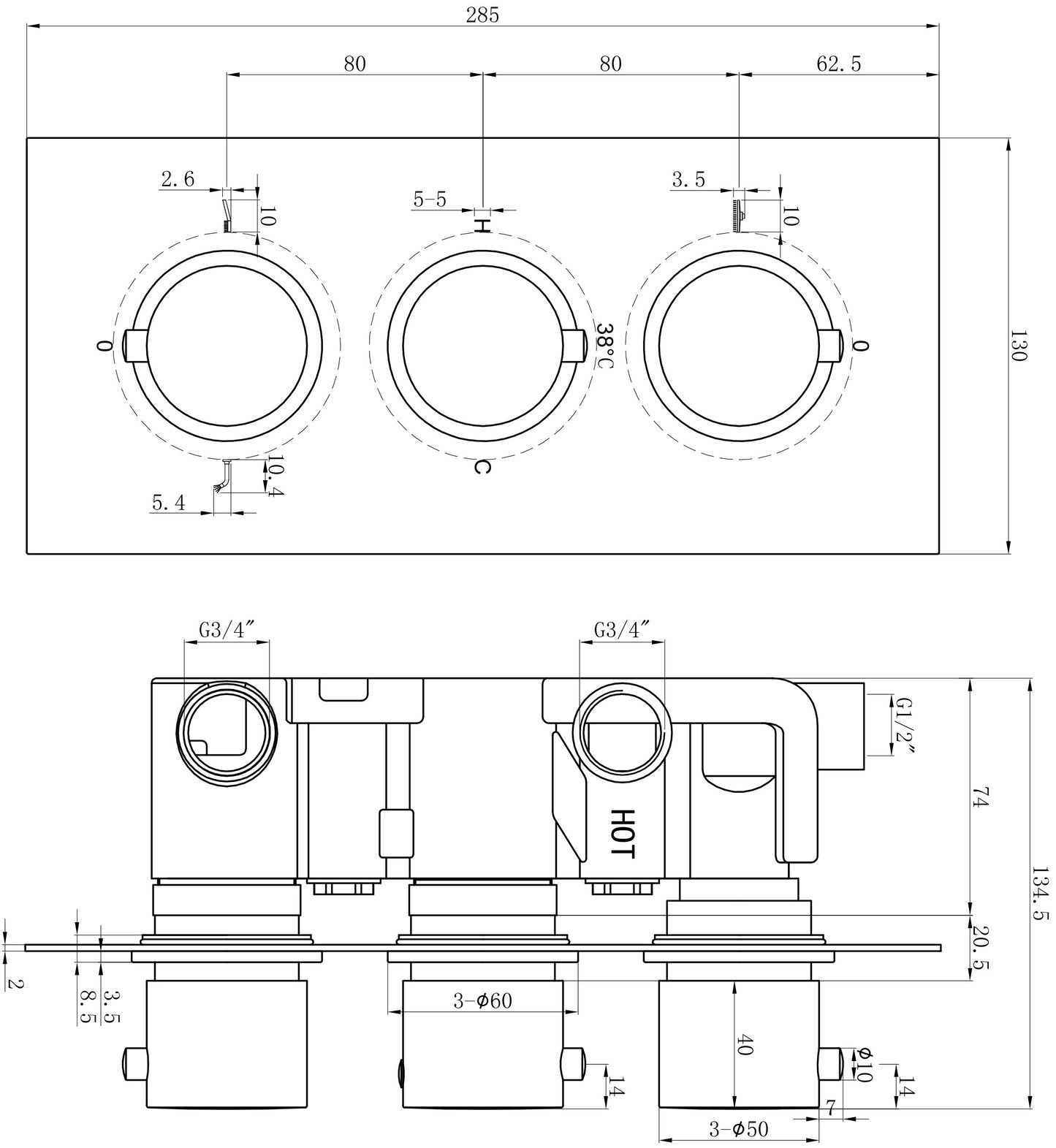 Lever Chrome Concealed Shower Valve 3 outlet