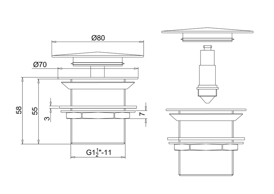Clearwater ClearStone Click-Clack Bath Waste (un-slotted)