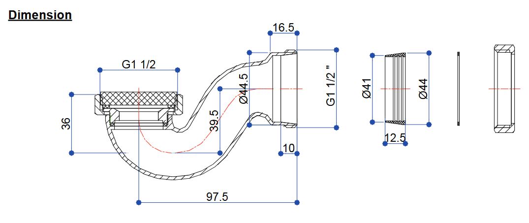 Chrome Plated 117 x 50mm Shallow P-Trap Waste For Baths