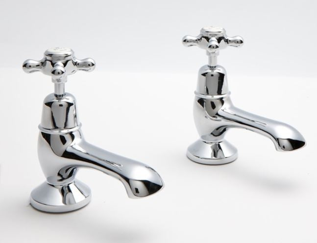 Strand Crosshead Basin Taps Chrome - White Ceramic Incice