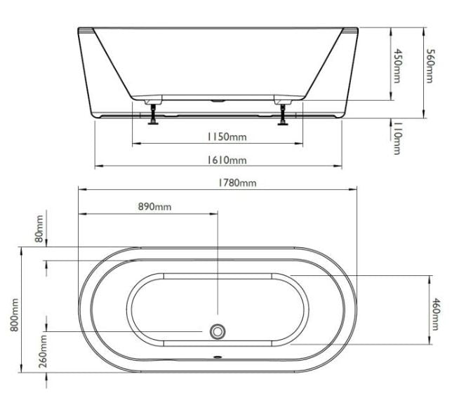 BC Designs Plazia 1780 x 800mm Free Standing Bath Double Ended White Gloss