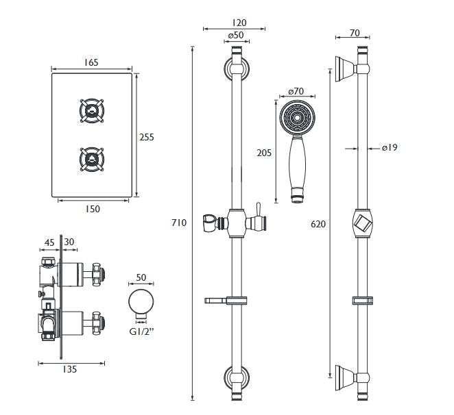 Dawlish Concealed Valve & Shower Kit Chrome