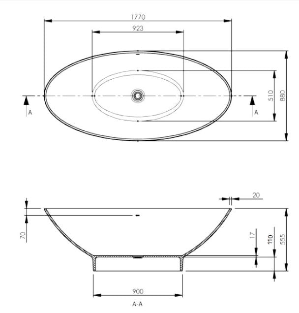 BC Designs Tasse 1770 x 880mm Composite Free Standing Bath Double Ended Polished White