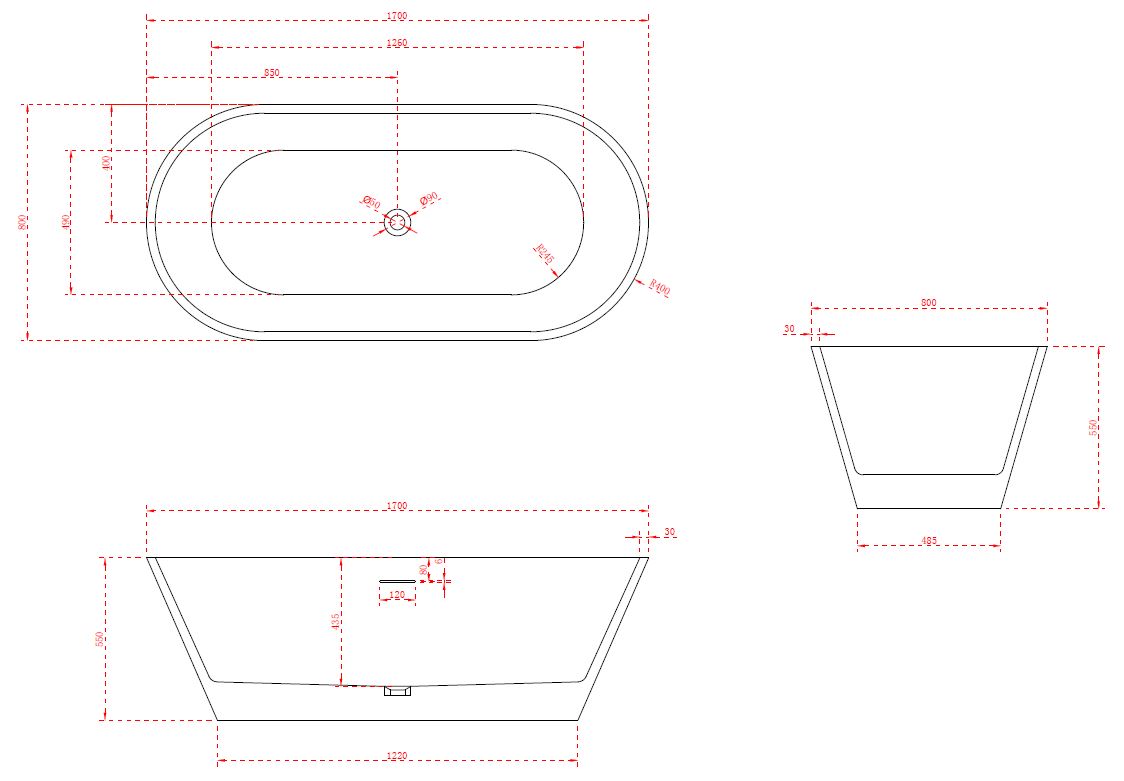 Luxe Devon 1700 Oval Freestanding Acrylic Bath
