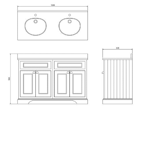 Burlington Freestanding 130 Vanity Unit w/ Doors &Two Basins