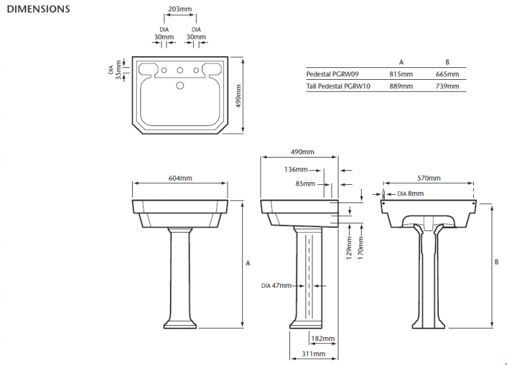 Heritage Granley Deco 604 x 490 Basin Standard 2 Tap Hole